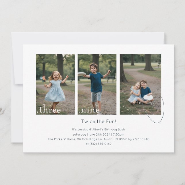 Invitación Custom Kids Photo Collage Double Birthday Party (Anverso)