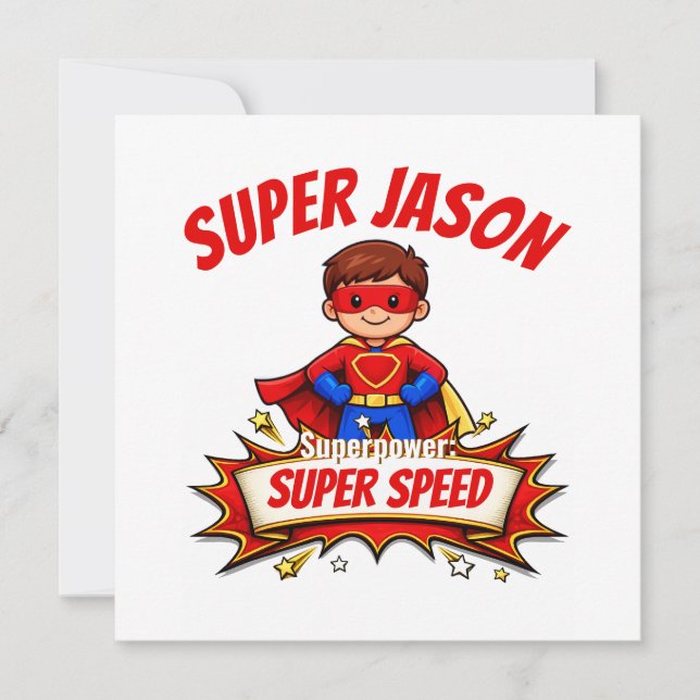 Invitación Custom Kids Superhero Name & Superpower (Anverso)