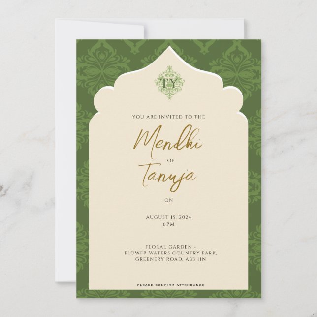 Invitación Custom Mendhi Invitation | Henna Night (Anverso)