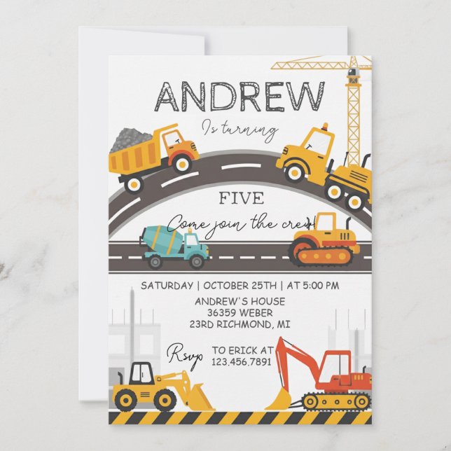 Invitación Custom Modern Construction Birthday card (Anverso)