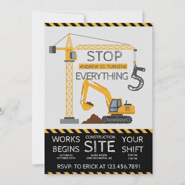 Invitación Custom Modern Dump Truck birthday party (Anverso)