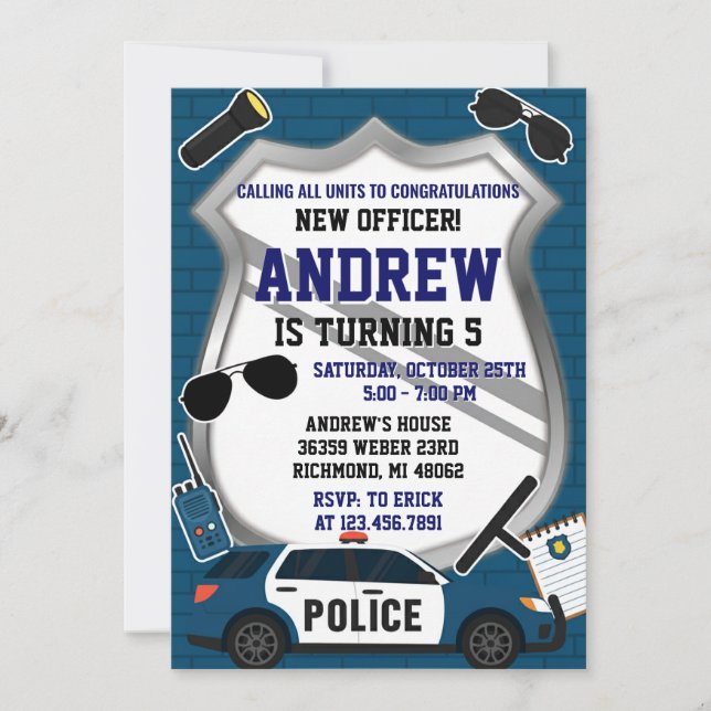 Invitación Custom Modern Police Birthday Party Invitation (Anverso)