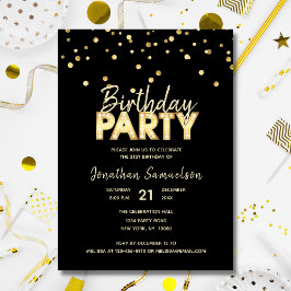 Invitación Custom Modern Trendy Gold Black BIRTHDAY PARTY