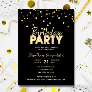 Invitación Custom Modern Trendy Gold Black BIRTHDAY PARTY