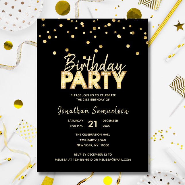 Invitación Custom Modern Trendy Gold Black BIRTHDAY PARTY (Subido por el creador)