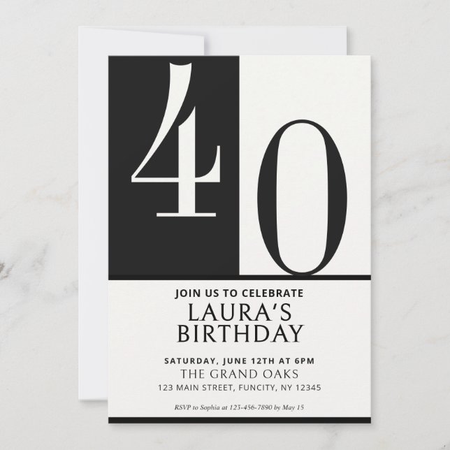Invitación Custom Name & Age Birthday Invite, Black and White (Anverso)