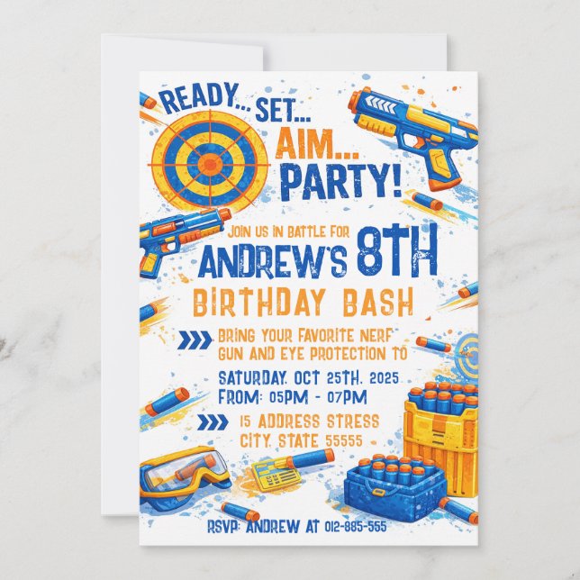 Invitación Custom Nerf War Birthday Invitation  (Anverso)