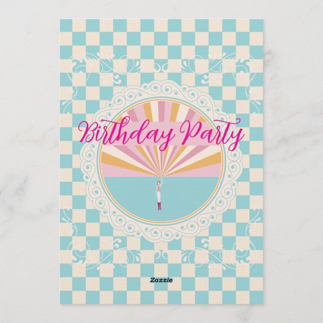 Invitación Custom Pastel Blue Checkered Birthday Party (Reverso)