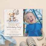 Invitación Custom Photo 3rd Birthday Invite – Bear on a Cloud<br><div class="desc">Make it extra personal with a custom photo! This sweet birthday invitation includes space for your little one’s picture,  alongside a cute teddy bear sitting on a cloud with a “3” balloon. The perfect way to show off your birthday boy!</div>