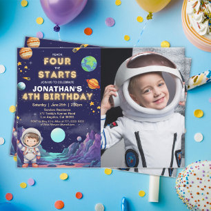 Invitación Custom Photo Astronaut 4th Birthday Boy