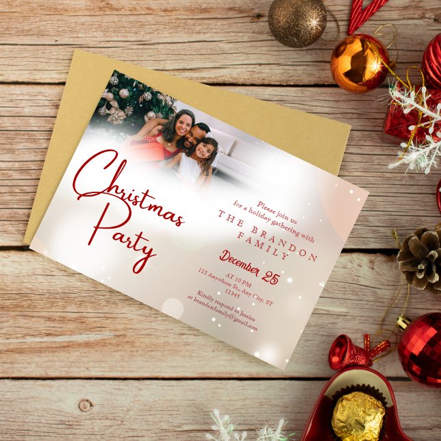 Invitación Custom Photo Family Holiday Holly Christmas  (Subido por el creador)