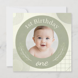 Invitación Custom Photo First Birthday - Personalized Sage 