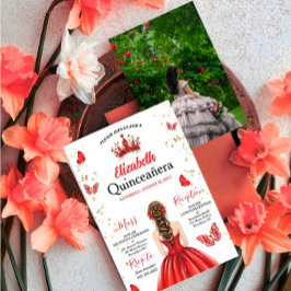 Invitación Custom Photo Red Royal Quinceañera Invitation