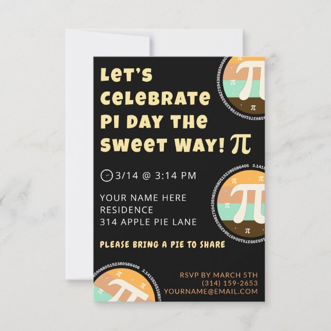 Invitación Custom Pi Day Pie Party Invitation Template Card (Anverso)