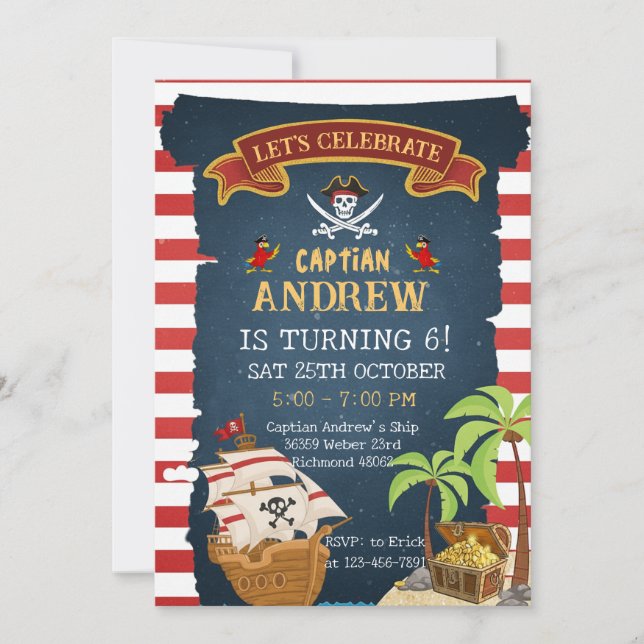 Invitación Custom Pirate Birthday Party Treasure Map for boy (Anverso)
