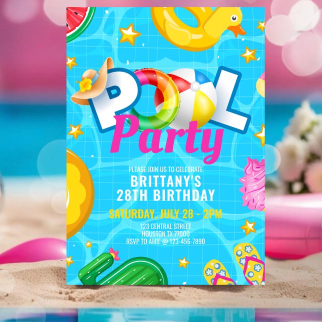 Invitación Custom Pool Party Birthday Summer Birthday Party (Subido por el creador)