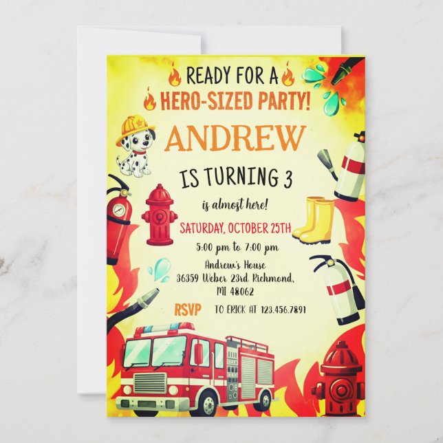Invitación Custom Red Fire Truck Birthday Party Invitations (Anverso)