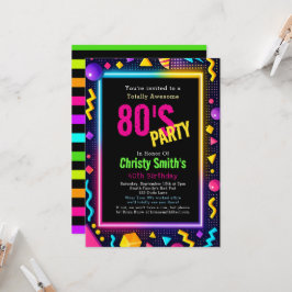 Invitación Custom Retro Neon 80's Birthday Party
