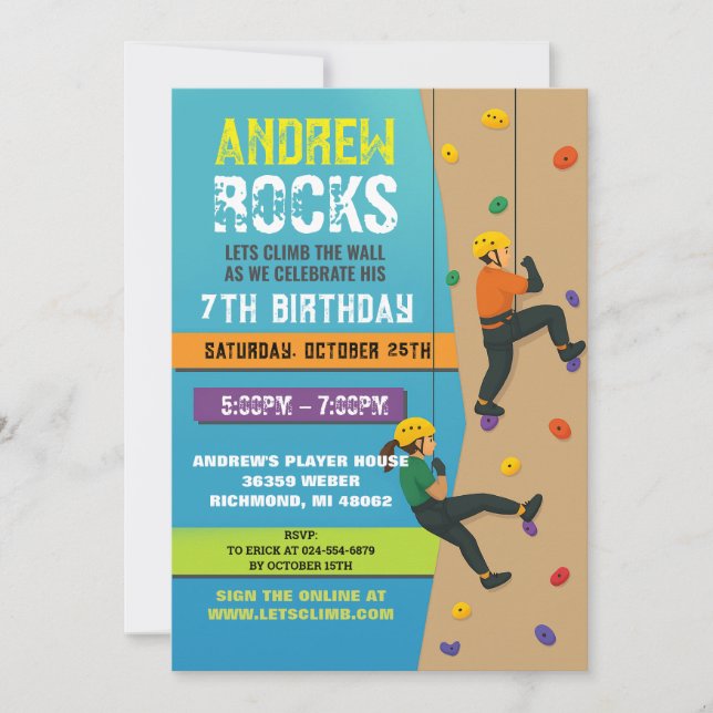 Invitación Custom Rock Climbing Birthday Party Invitation (Anverso)