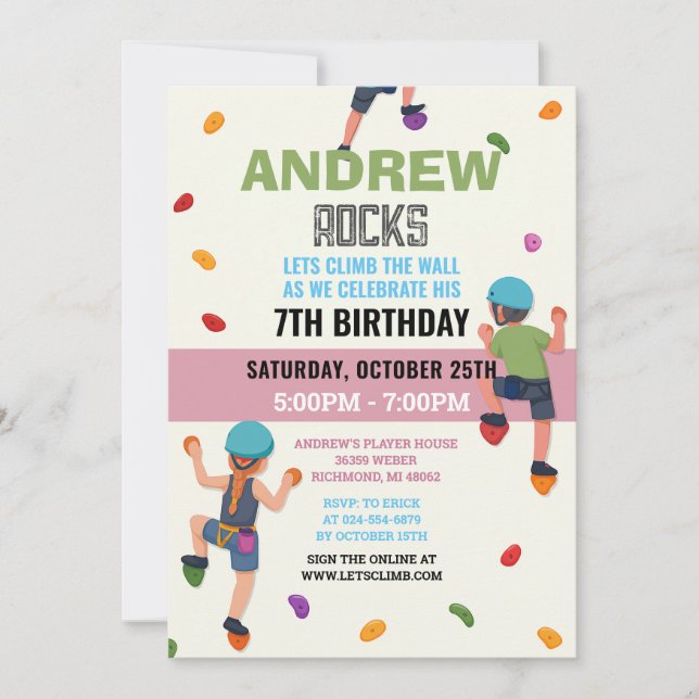 Invitación Custom Rock Climbing Birthday Party Invitation (Anverso)