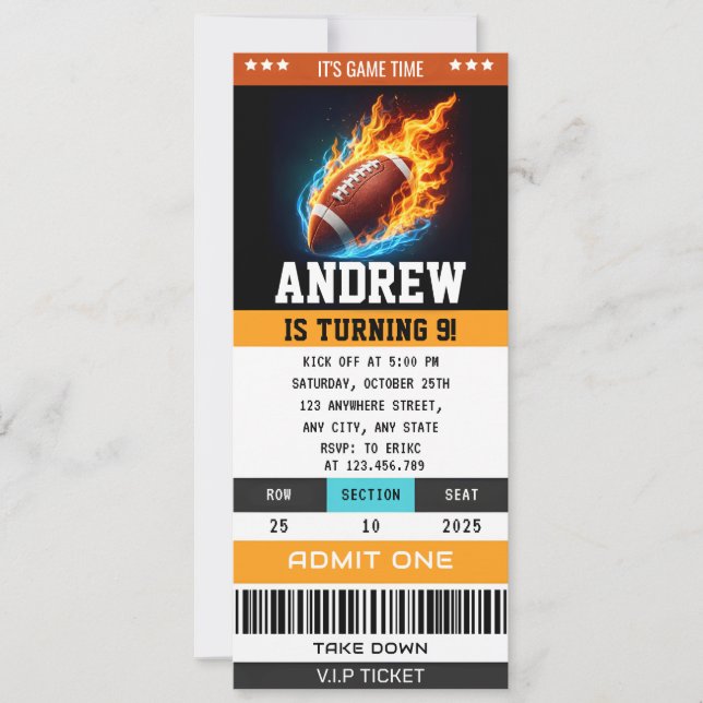 Invitación Custom Rugby Birthday Ticket (Anverso)