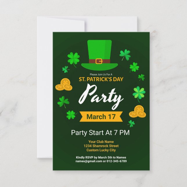 Invitación Custom Saint Patrick's Day Irish Themed Party (Anverso)