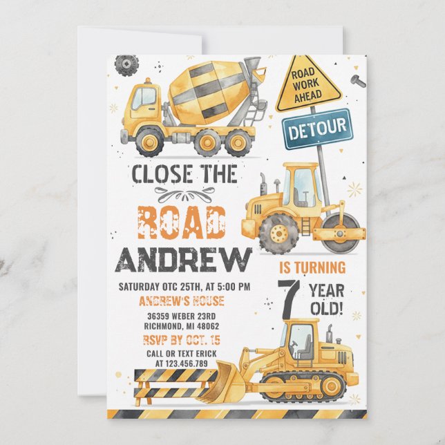 Invitación Custom Simple Construction Crew Birthday Celebrate (Anverso)