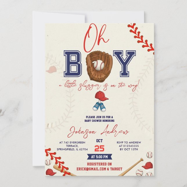 Invitación Custom Slumdunk Oh Boy Baseball Baby Shower Bundle (Anverso)