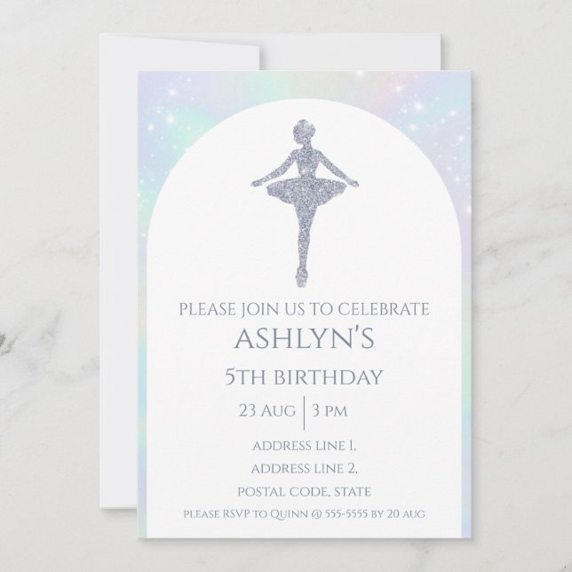 Invitación Custom Sparkle Rainbow Ballerina Ballet Birthday (Anverso)