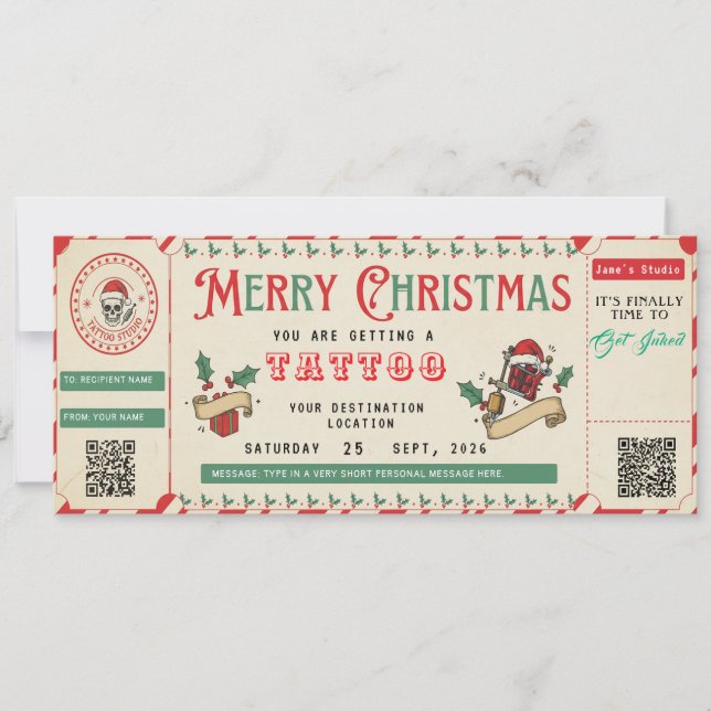 Invitación Custom Tattoo GiftCard Ticket Certificate Voucher (Anverso)