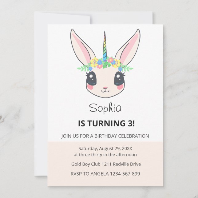 Invitación Custom Unicorn Cute Pink Birthday Party Invitation (Anverso)