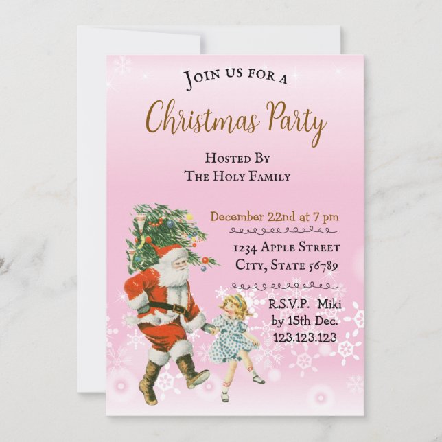 Invitación Custom Vintage Holiday Christmas Santa Pink (Anverso)