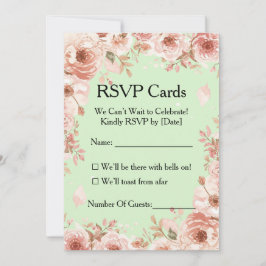 Invitación Customisable Floral Mint & Pink Roses RSVP 