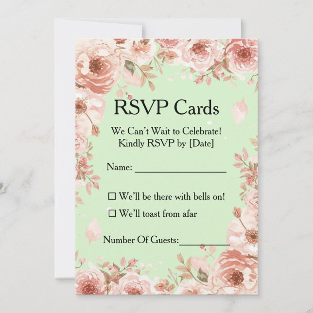 Invitación Customisable Floral Mint & Pink Roses RSVP  (Anverso)