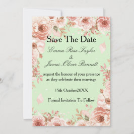Invitación Customisable Floral mint Pink Roses Save the Date
