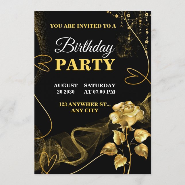 Invitación Customizable Birthday Invite elegant birthday card (Anverso)