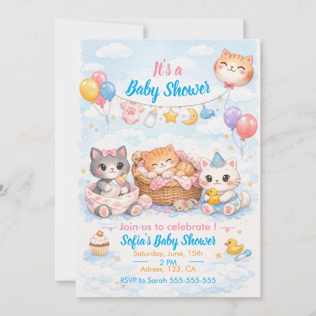 Invitación Customizable Cat-themed Baby Shower Invitation (Anverso)
