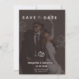 Invitación Customizable Chic Black with photo save the date 