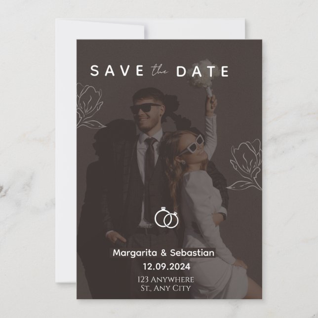 Invitación Customizable Chic Black with photo save the date  (Anverso)