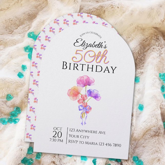 Invitación Customizable Floral Minimalist Milestone Birthday  (Subido por el creador)