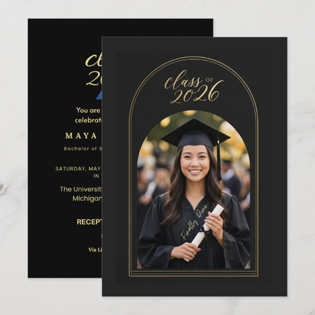 Invitación Customizable Graduate Celebration Invite | Elegant (Anverso / Reverso)