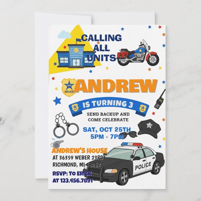 Invitación Customizable Police Officer Sheriff birthday  (Anverso)