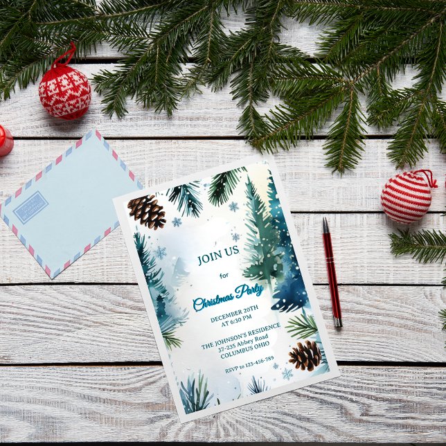 Invitación Customizable Watercolor Pine Trees Christmas (Subido por el creador)