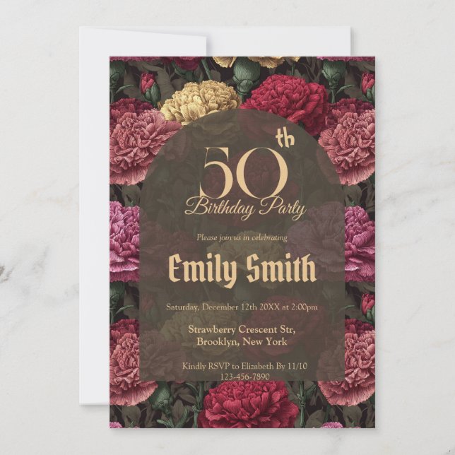 Invitación Customized Carnation Charm 5Th Birthday (Anverso)