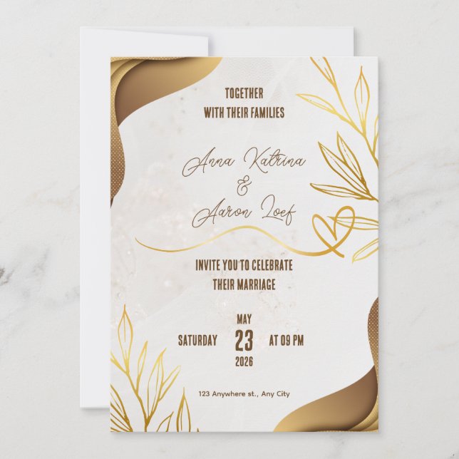 Invitación Customized Gold Wedding Party Invitation Card (Anverso)
