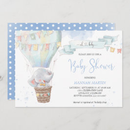 Invitación Cut Elephant Boy Blue Hot Air Balloon Baby Shower