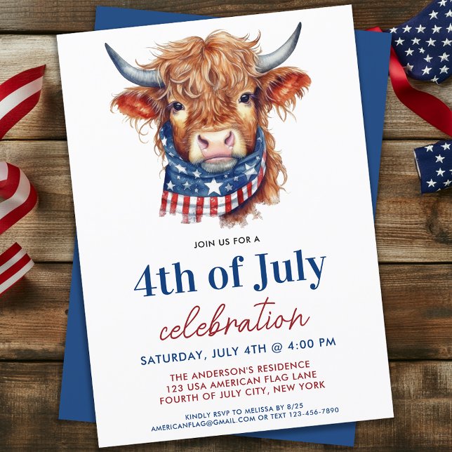 Invitación Cuta 4 De Julio Vaca Patriótica Azul Blanco Rojo (Subido por el creador)