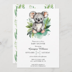 Invitación Cuta acuarela Baby Koala Baby Shower