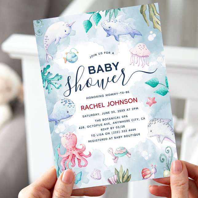 Invitación Cuta acuarela bajo el mar Baby Shower (Subido por el creador)