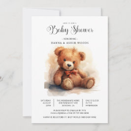 Invitación Cuta acuarela Bowtie Teddy Bear Baby Shower